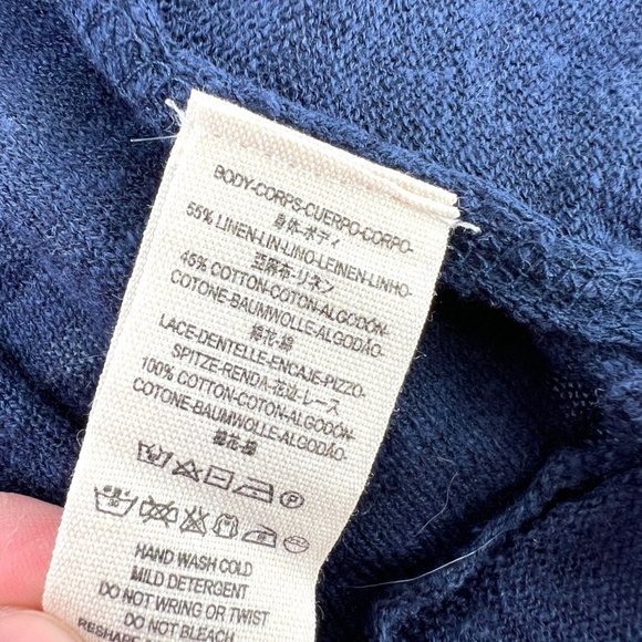 Free People Womens XS Blue Top Crochet Details Snap Closure Linen Cotton Blend - Picture 3 of 6